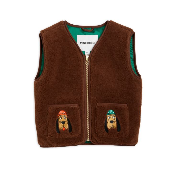 Brown fleece kids vest with dog pockets by Mini Rodini