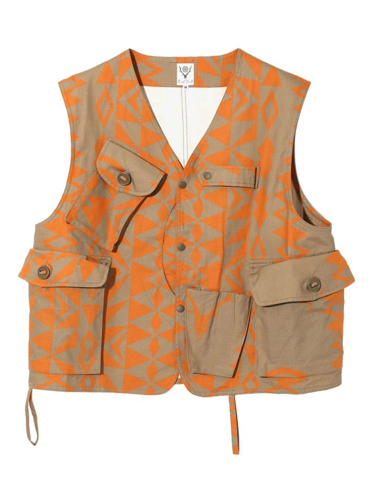 Orange patterned utility vest with multiple pockets